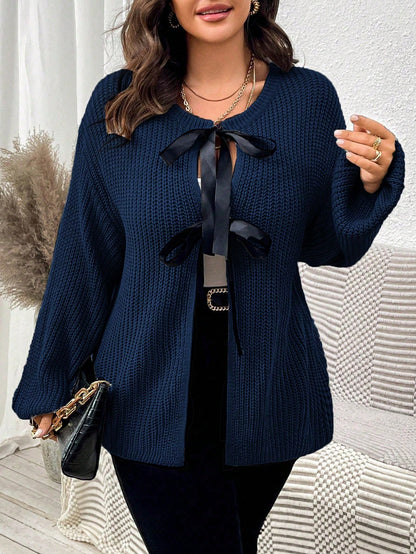 كارديجان نسائي كاجوال ذو أكمام طويلة وياقة منسدلة مقاس كبير