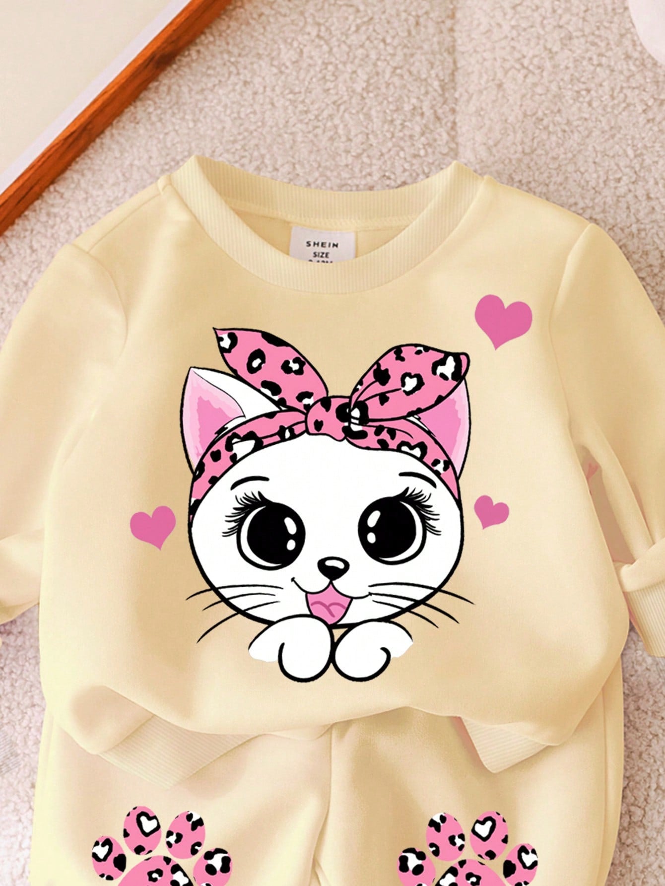 طقم بلوزة مبطنة وبنطلون قطني ناعم للبنات الصغار، ملابس سميكة كاجوال للخريف والشتاء