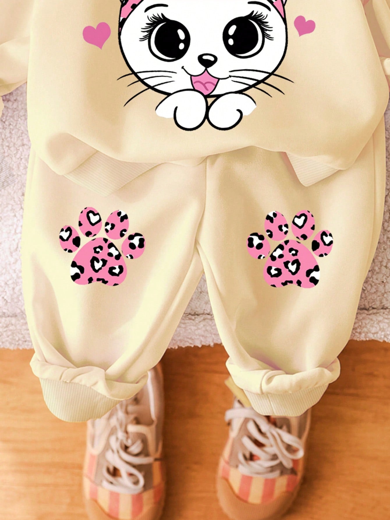 طقم بلوزة مبطنة وبنطلون قطني ناعم للبنات الصغار، ملابس سميكة كاجوال للخريف والشتاء