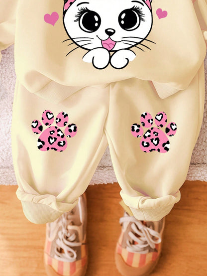 طقم بلوزة مبطنة وبنطلون قطني ناعم للبنات الصغار، ملابس سميكة كاجوال للخريف والشتاء