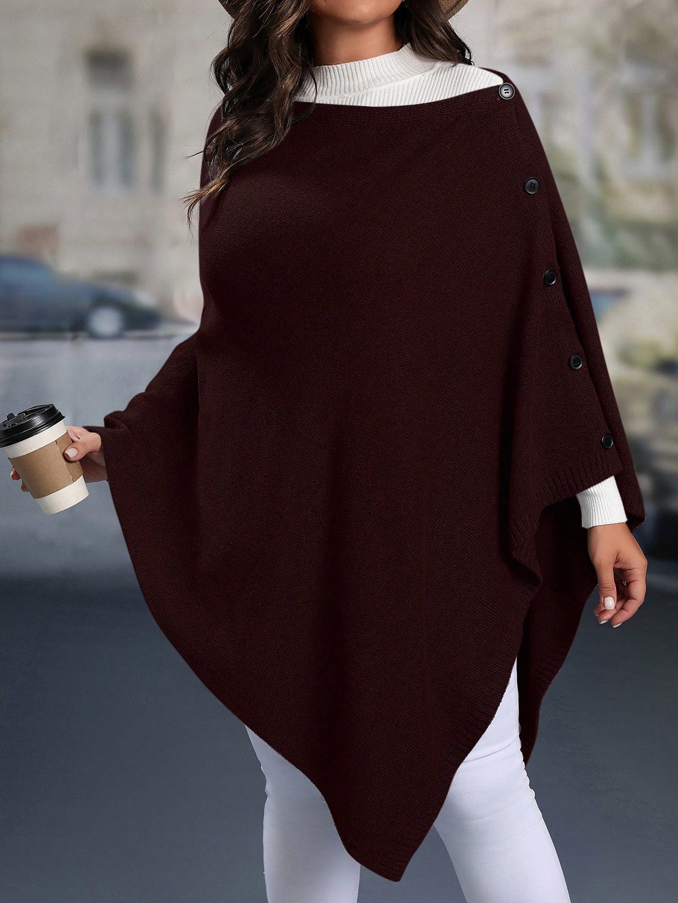 كنزة صوفية كنزة ألوان أنيقة بتصميم اللون المجزأ والحافة غير المتماثلة لمقاسات كبيرة، خريف/شتاء