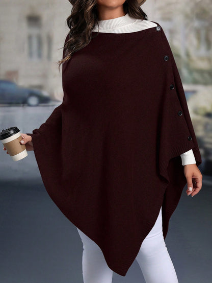 كنزة صوفية كنزة ألوان أنيقة بتصميم اللون المجزأ والحافة غير المتماثلة لمقاسات كبيرة، خريف/شتاء