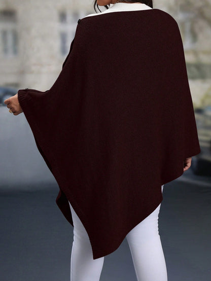 كنزة صوفية كنزة ألوان أنيقة بتصميم اللون المجزأ والحافة غير المتماثلة لمقاسات كبيرة، خريف/شتاء