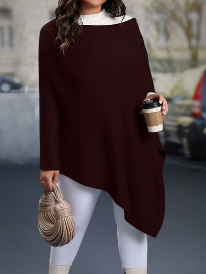 كنزة صوفية كنزة ألوان أنيقة بتصميم اللون المجزأ والحافة غير المتماثلة لمقاسات كبيرة، خريف/شتاء