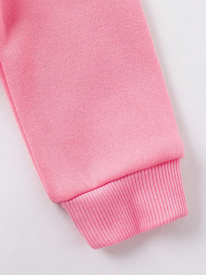 طقم من قطعتين لفتاة رضيعة: هوديputت بطباعة القلب والفراشة وبنطلون، خريف/شتاء