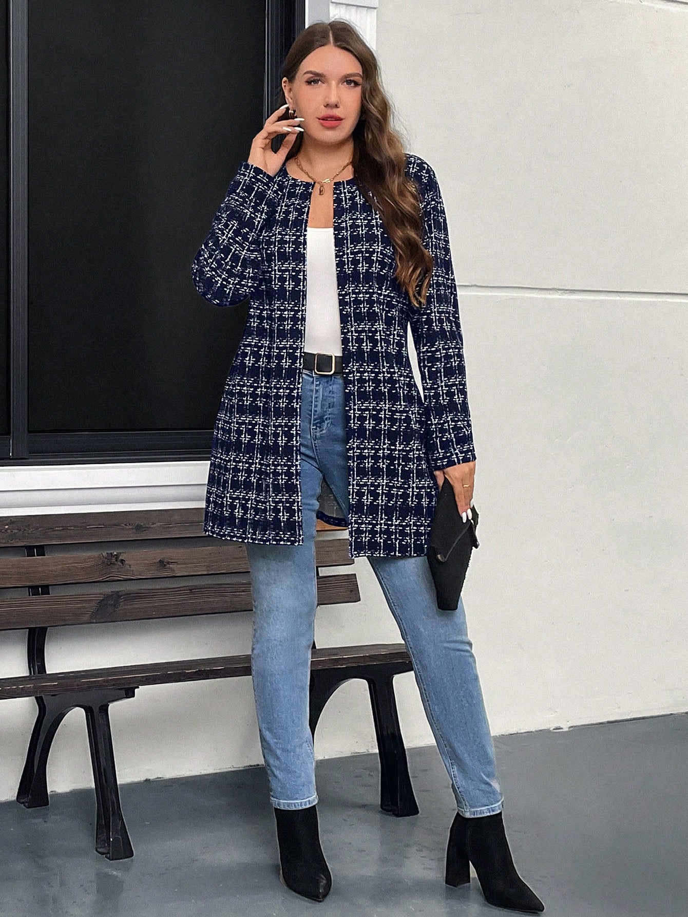 معطف كاجوال مُخطط طويل الأكمام