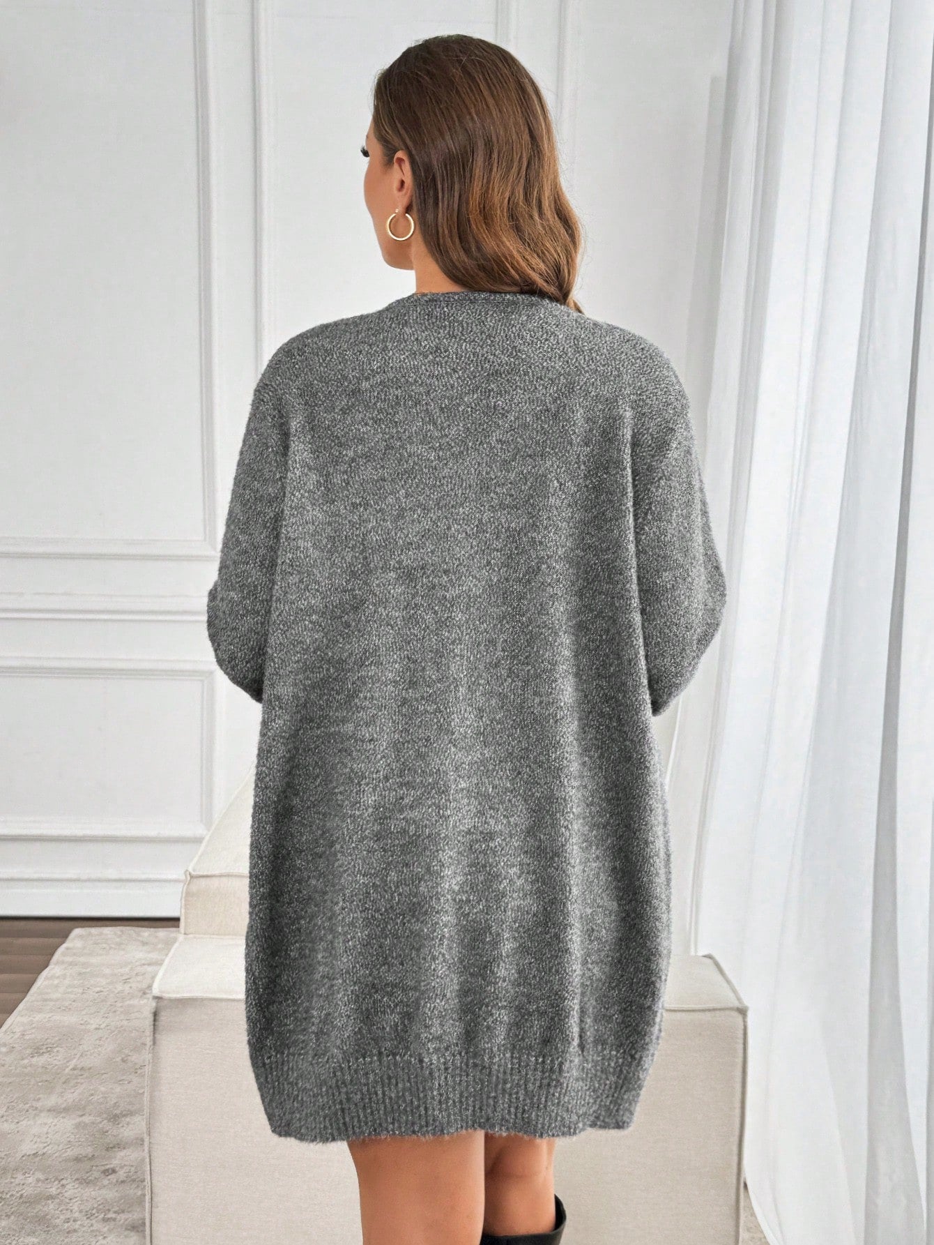 كارديجان كم طويل أحادي اللون