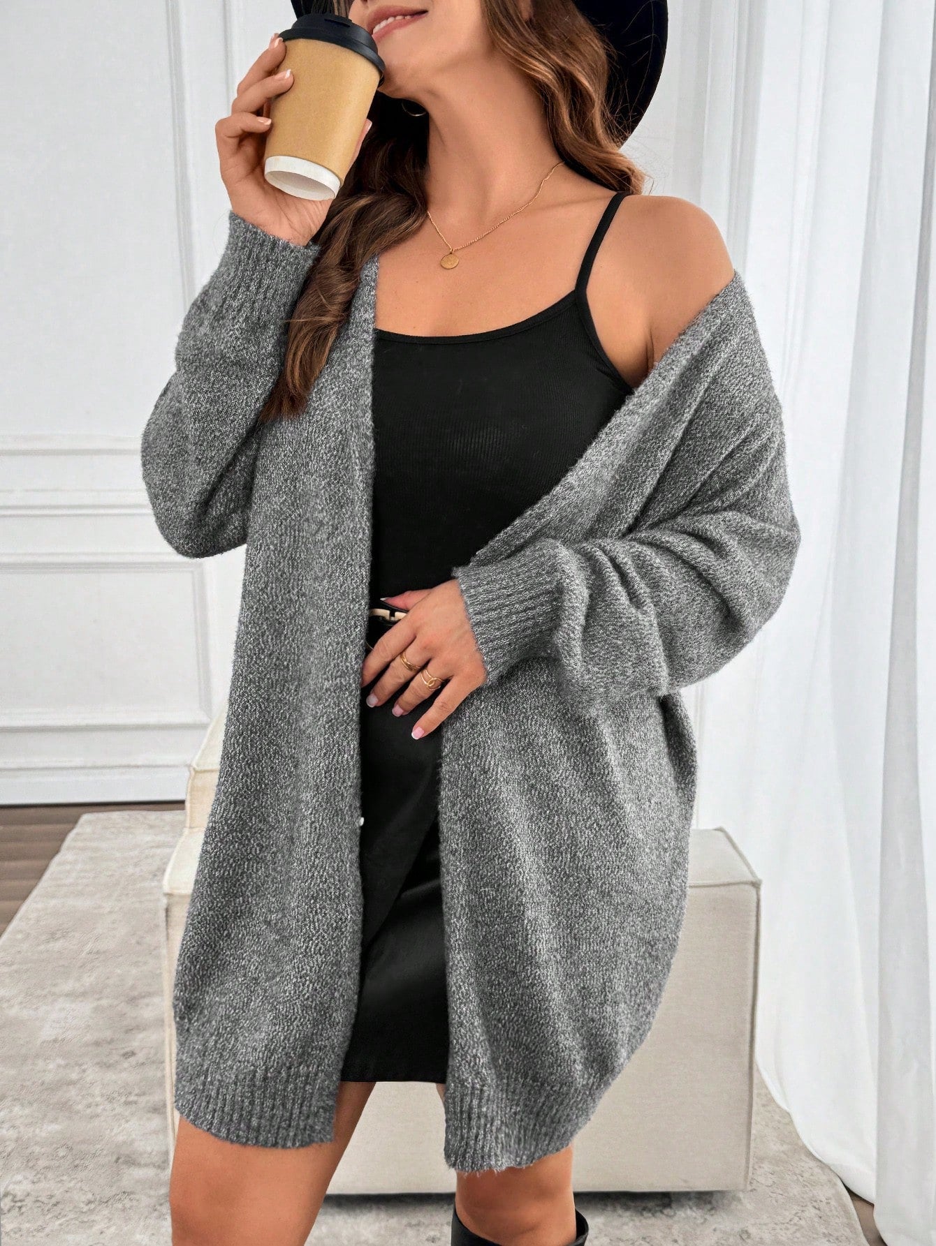 كارديجان كم طويل أحادي اللون