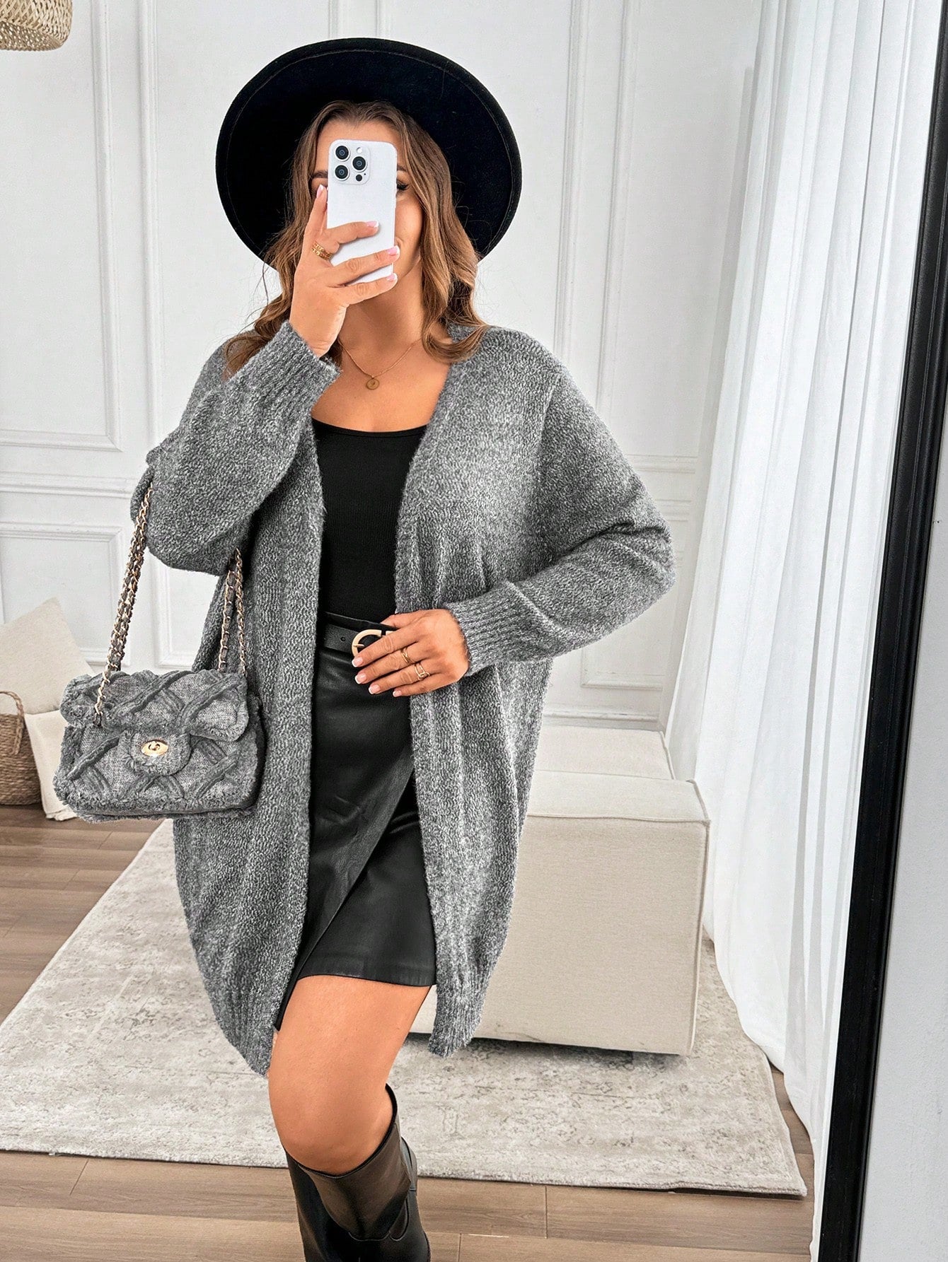 كارديجان كم طويل أحادي اللون