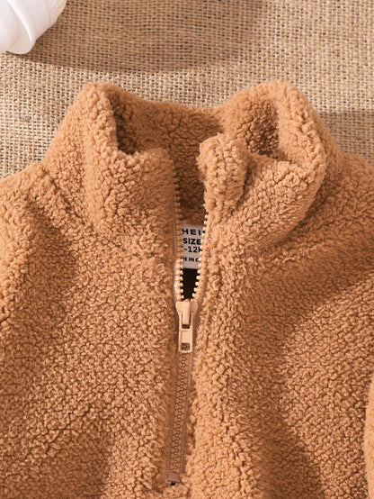 بلوزة هودي بأكمام طويلة مبطنة بالبر للرجال/أولاد الرضع خاكي عادي