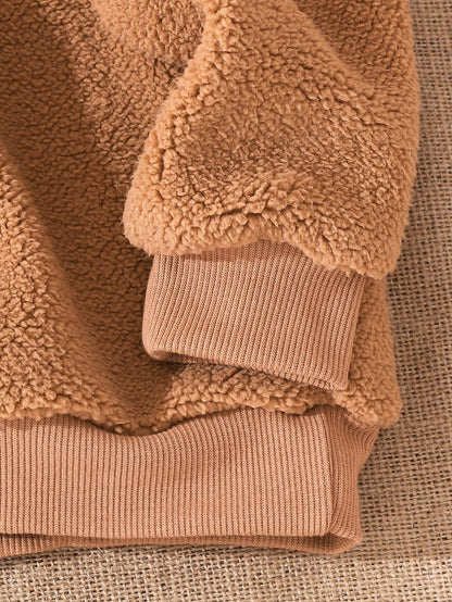 بلوزة هودي بأكمام طويلة مبطنة بالبر للرجال/أولاد الرضع خاكي عادي