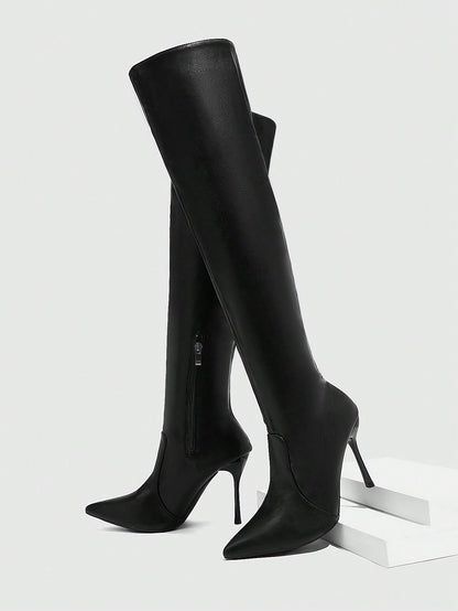 بوت بكعب عالٍ فوق الركبة ذات رأس مدبب مطاطية للنساء