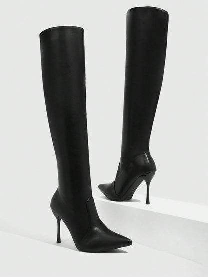 بوت بكعب عالٍ فوق الركبة ذات رأس مدبب مطاطية للنساء
