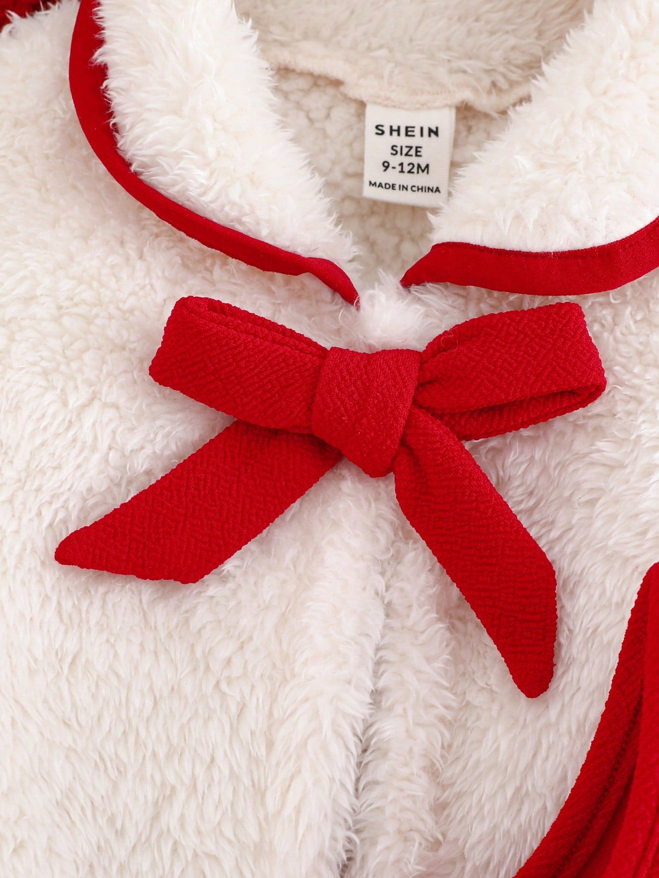طقم فستان أحمر وجاكيت ذو فيونكة فرو للبنات الرضّع، 2 قطعة، للخريف/الشتاء، مناسب لعيد الميلاد
