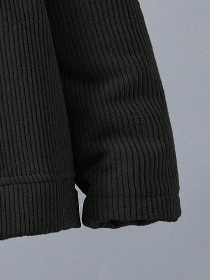 جاكيت بسيطة كم طويل طوق فرو صبي، لبس يومي عادي