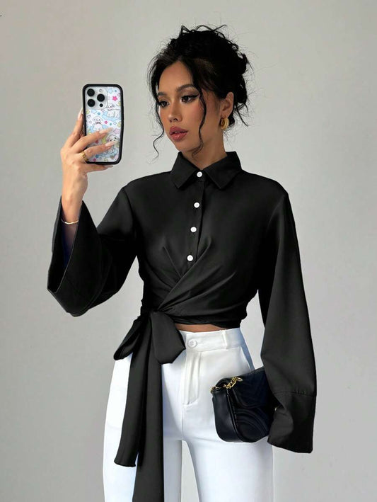 بلوزة نسائية كاجوال بأكمام متفرعة