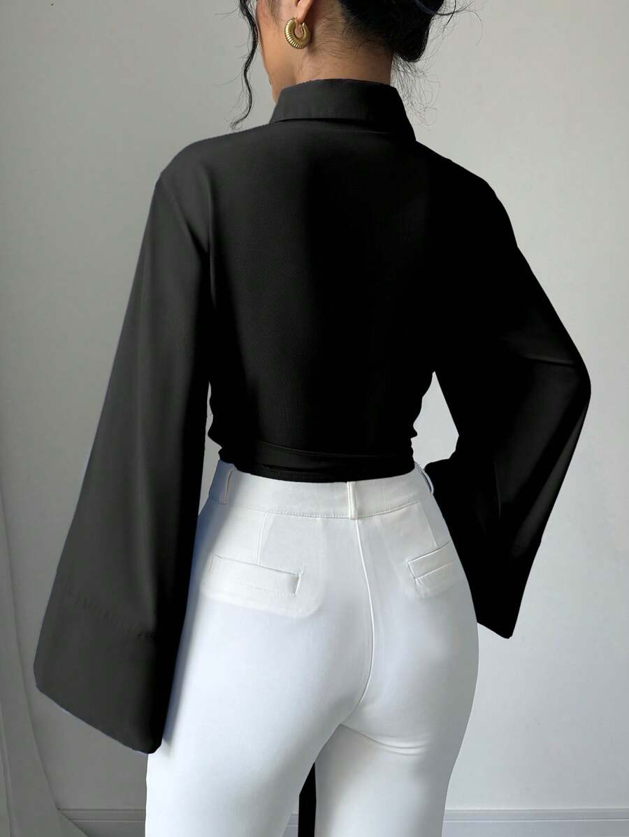 بلوزة نسائية كاجوال بأكمام متفرعة