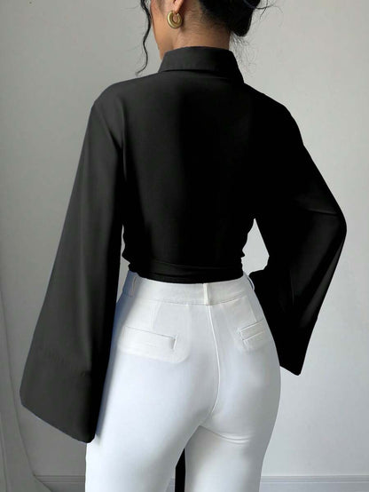 بلوزة نسائية كاجوال بأكمام متفرعة