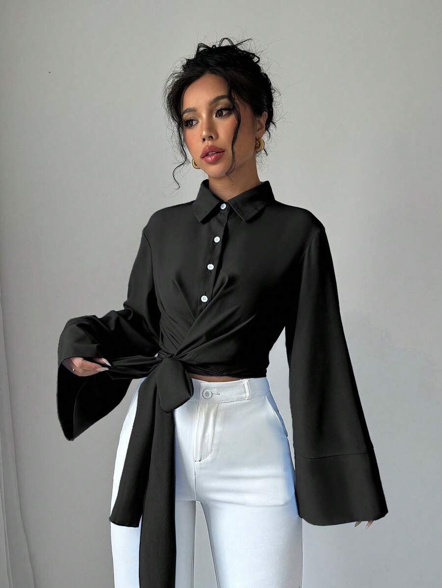 بلوزة نسائية كاجوال بأكمام متفرعة