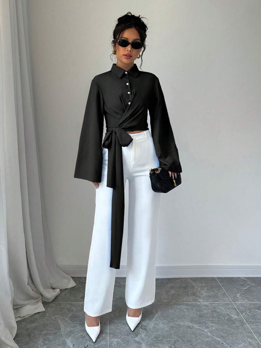 بلوزة نسائية كاجوال بأكمام متفرعة