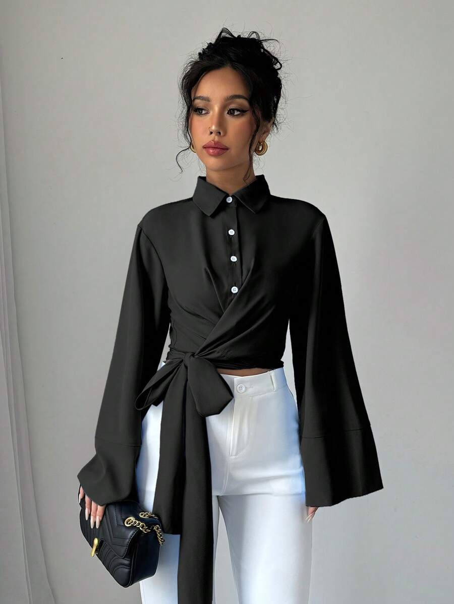 بلوزة نسائية كاجوال بأكمام متفرعة