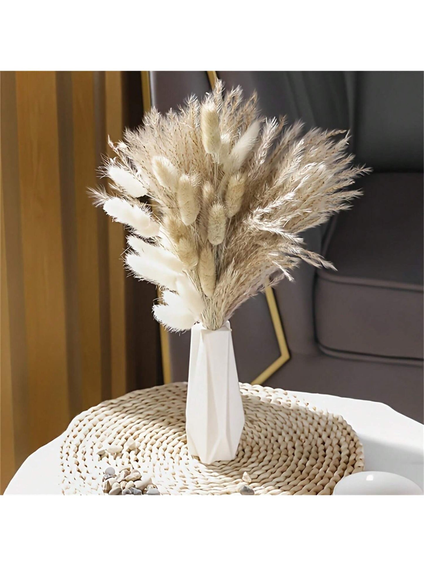باقة من أوراق  المجففة 220 قطعة، 17.3 بوصة (حوالي 44 سم)، باقة ذيل الأرنب، نمط بوهيمي للديكور الزفاف والمنزل وطاولة العشاء والحفلات