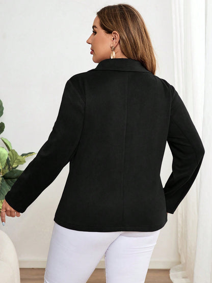 معطف طويل الأكمام بياقة متدلية وأزرار أمامية وجيوب، مناسب للارتداء اليومي مع الجيوب، مقاسات كبيرة