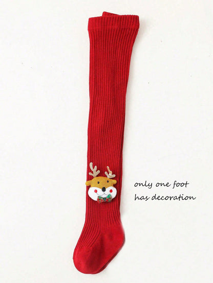 زوج جوارب أحمر بطباعة رنة عيد الميلاد للأطفال