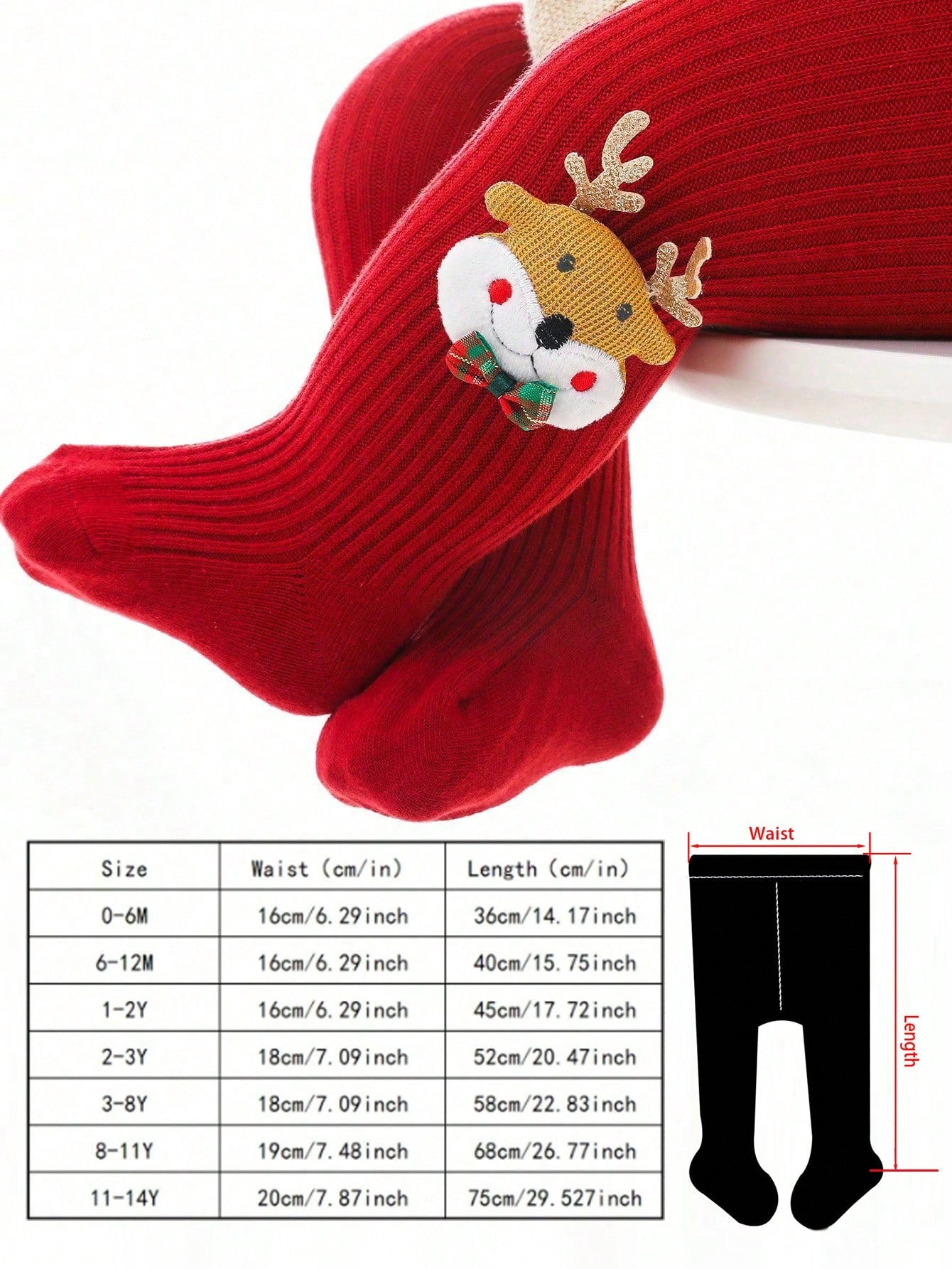 زوج جوارب أحمر بطباعة رنة عيد الميلاد للأطفال
