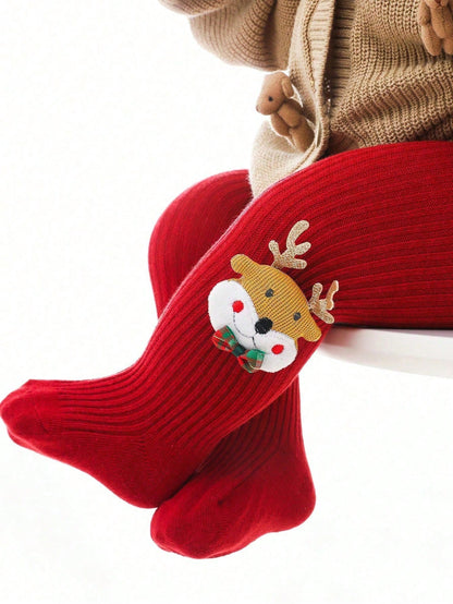 زوج جوارب أحمر بطباعة رنة عيد الميلاد للأطفال