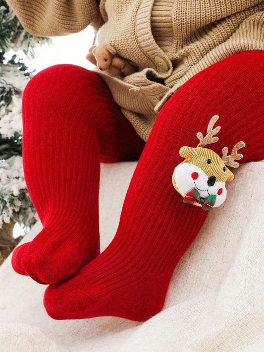 زوج جوارب أحمر بطباعة رنة عيد الميلاد للأطفال