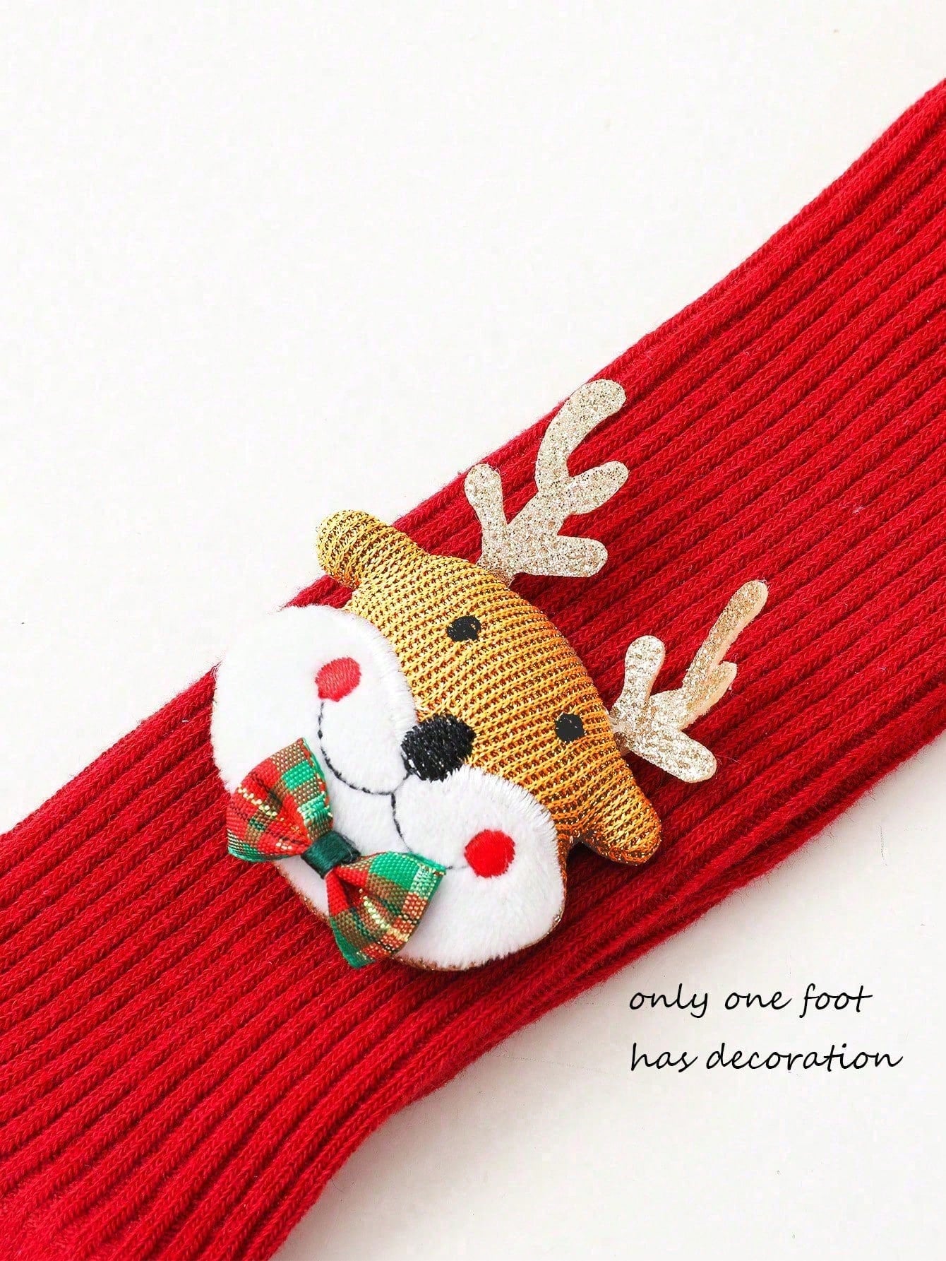 زوج جوارب أحمر بطباعة رنة عيد الميلاد للأطفال