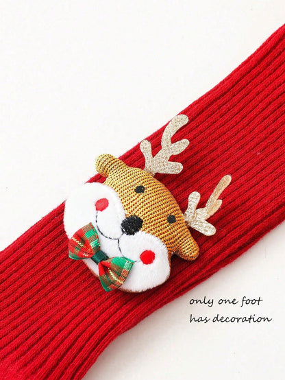 زوج جوارب أحمر بطباعة رنة عيد الميلاد للأطفال