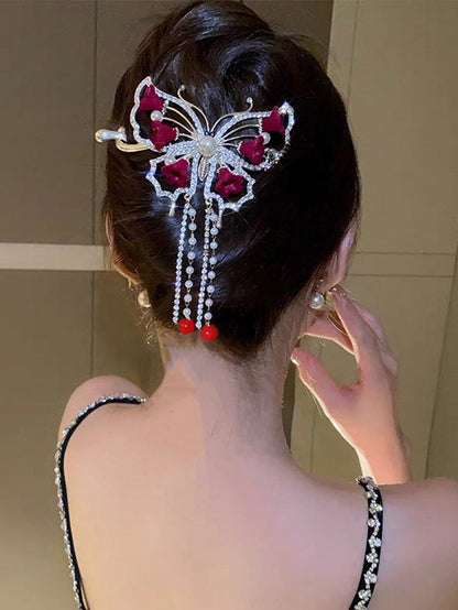 مقطع شعر خفاش ترتواز النسائي بحجر الراين، زنبقة الوادي الحمراء،لفافة الخصلات مناسب للارتداء اليومي والحفلات الأنيقة