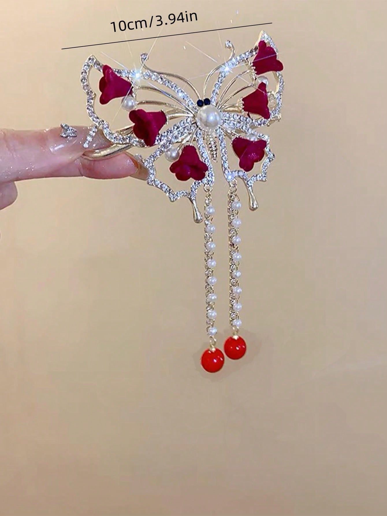 مقطع شعر خفاش ترتواز النسائي بحجر الراين، زنبقة الوادي الحمراء،لفافة الخصلات مناسب للارتداء اليومي والحفلات الأنيقة