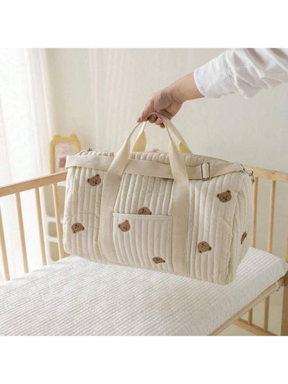 حقيبة بوسطن الكبيرة المبطنة بطبعة الدب