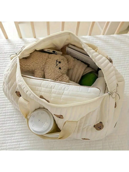 حقيبة بوسطن الكبيرة المبطنة بطبعة الدب