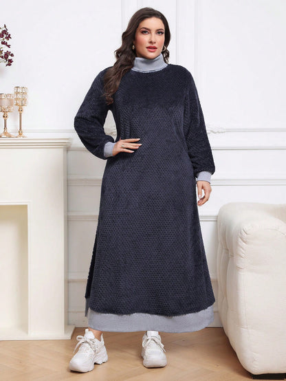 فستان رياضي فضفاض بياقة عالية متعدد الألوان للاستخدام اليومي المناسب للمقاسات الكبيرة