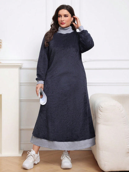 فستان رياضي فضفاض بياقة عالية متعدد الألوان للاستخدام اليومي المناسب للمقاسات الكبيرة