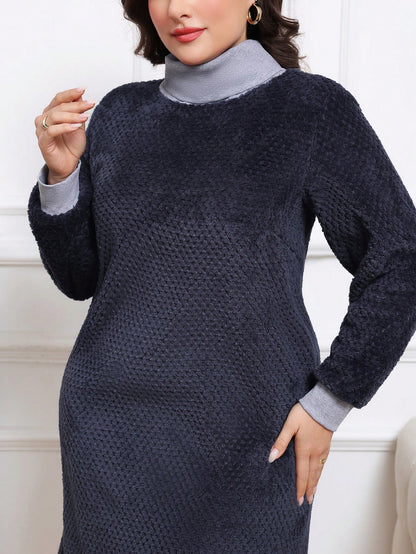 فستان رياضي فضفاض بياقة عالية متعدد الألوان للاستخدام اليومي المناسب للمقاسات الكبيرة