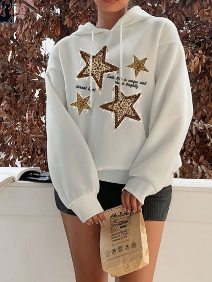 قميص ثقيل هودي نسائي فضفاض مصنوع من قماش لامع سميك بنقوش نمر وكوكب، بدون رسومات بتصميم بسيط عصري