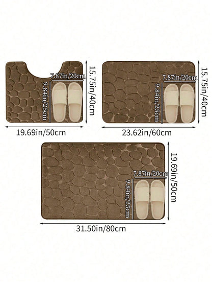 سجادة حمام بزخرفة حصاة الرصف ووسادة إسفنجية ميموري فوم وسجادة حمام قابلة للغسل وماصة للماء