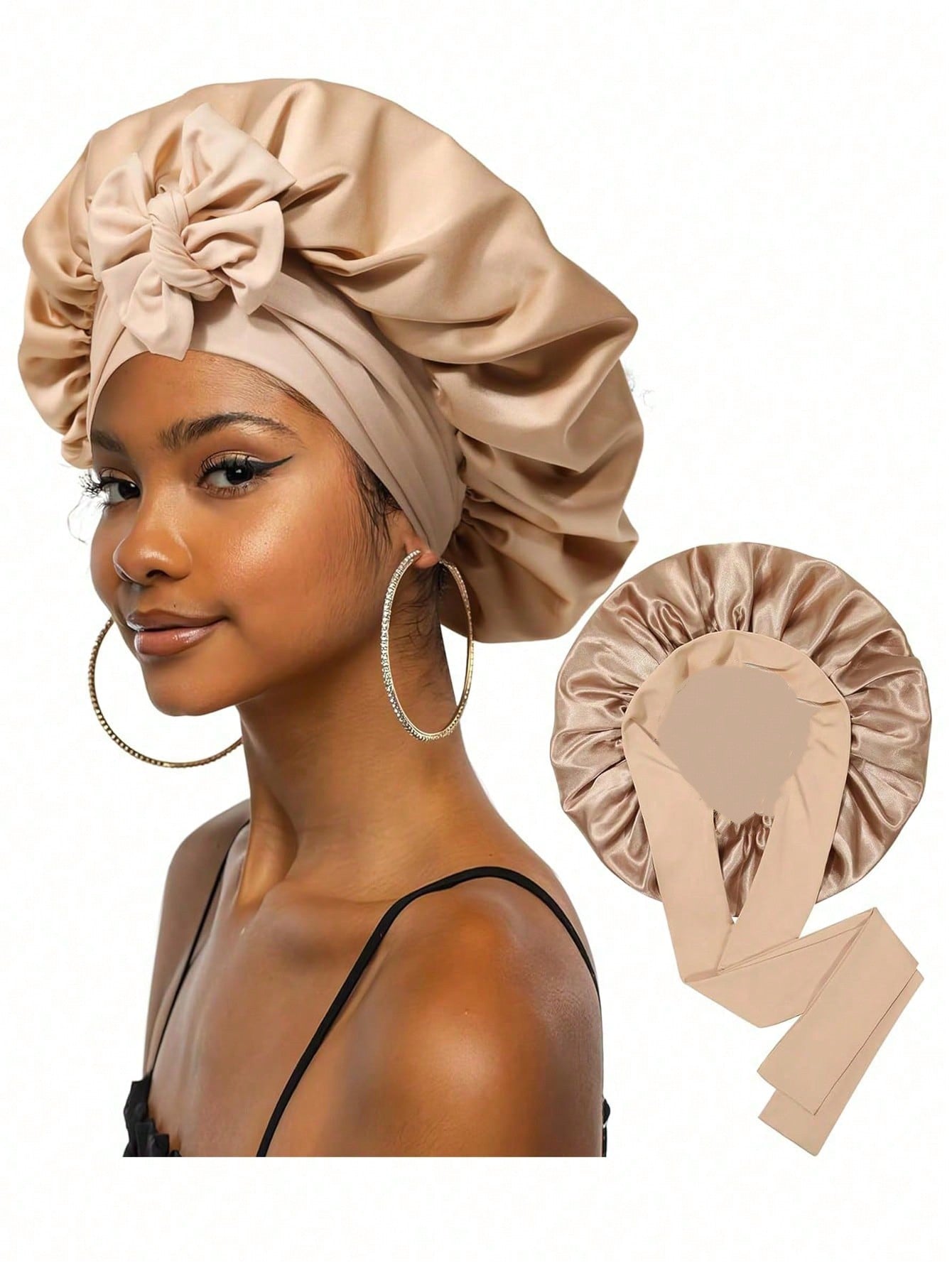 تاج البونيه الملكي من الحرير للنوم والحفاظ على الشعر، بونيه الساتان الأسود للرجال والنساء، بونيه للشعر الكيرلي والشعر الطبيعي، بونيه قابل للتعديل غطاء شعر