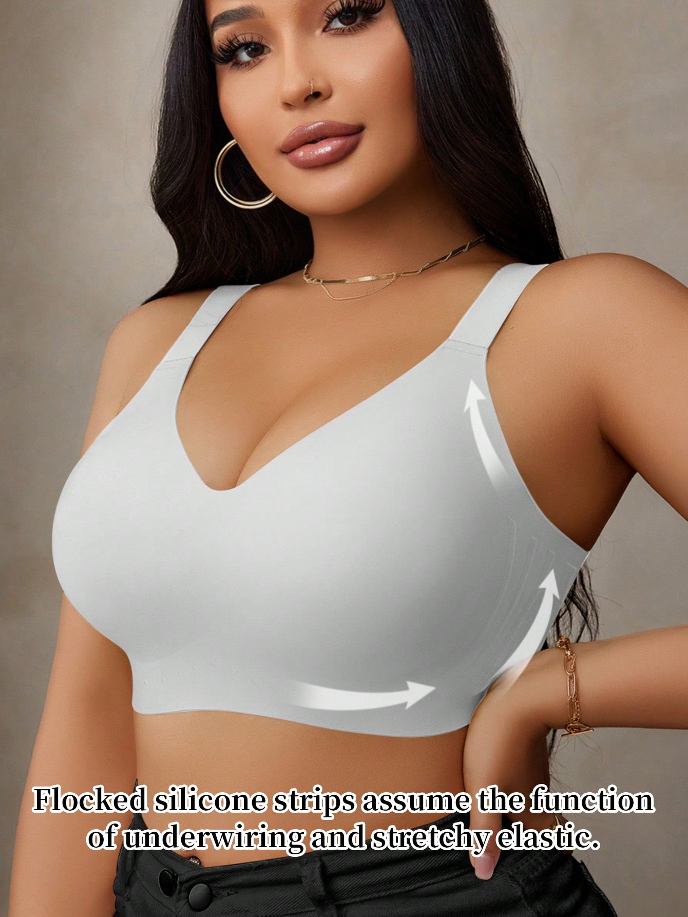 صدرية داعمة بلا حوافير، مخطط، مرنة رقيقة للمرأة السمينة