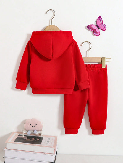 قطعتان/مجموعة سويت شيرت وسروال بقلنسوة كاجوال لطيف للفتيات الصغيرات بطبعة فراشة