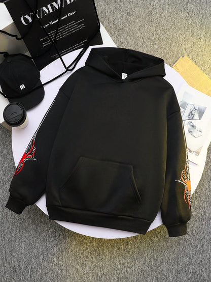 قميص ثقيل هودي بلون رمادي للمرأة المراهقة ذو نمط شبكة عنكبوتية لهالوين للخروجات اليومية في فصلي الخريف والشتاء