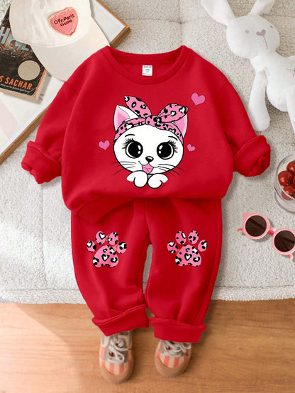 طقم بلوزة مبطنة وبنطلون قطني ناعم للبنات الصغار، ملابس سميكة كاجوال للخريف والشتاء