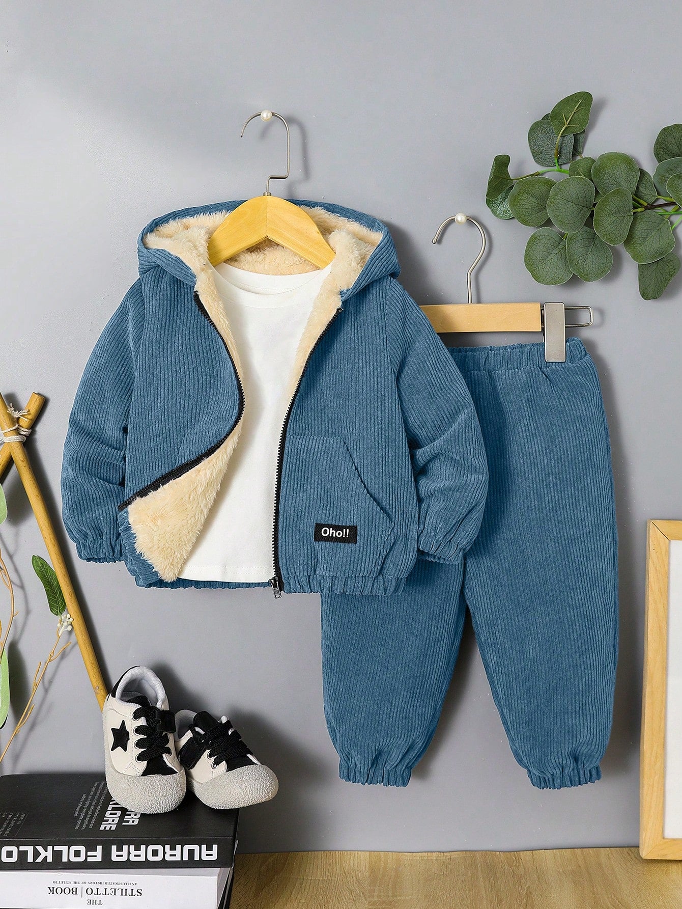 طقم بنطلون برباط خصر مرن وسترة كاجوال خارجية