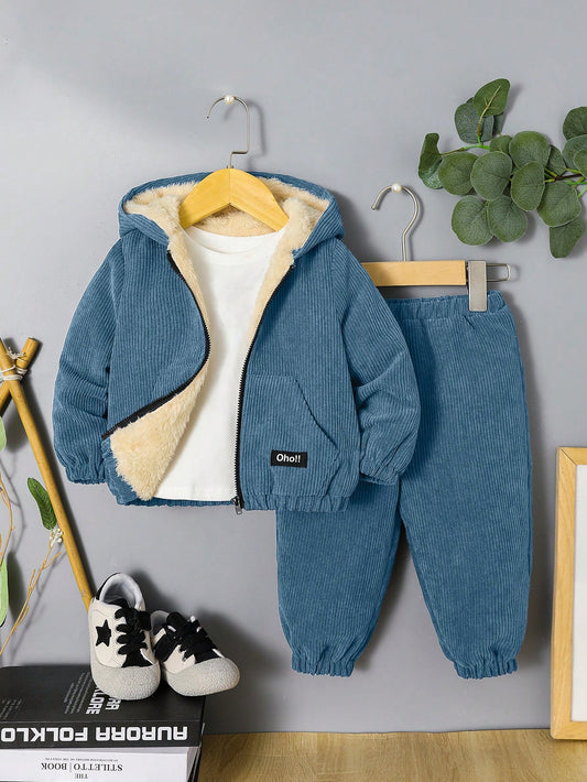 طقم بنطلون برباط خصر مرن وسترة كاجوال خارجية