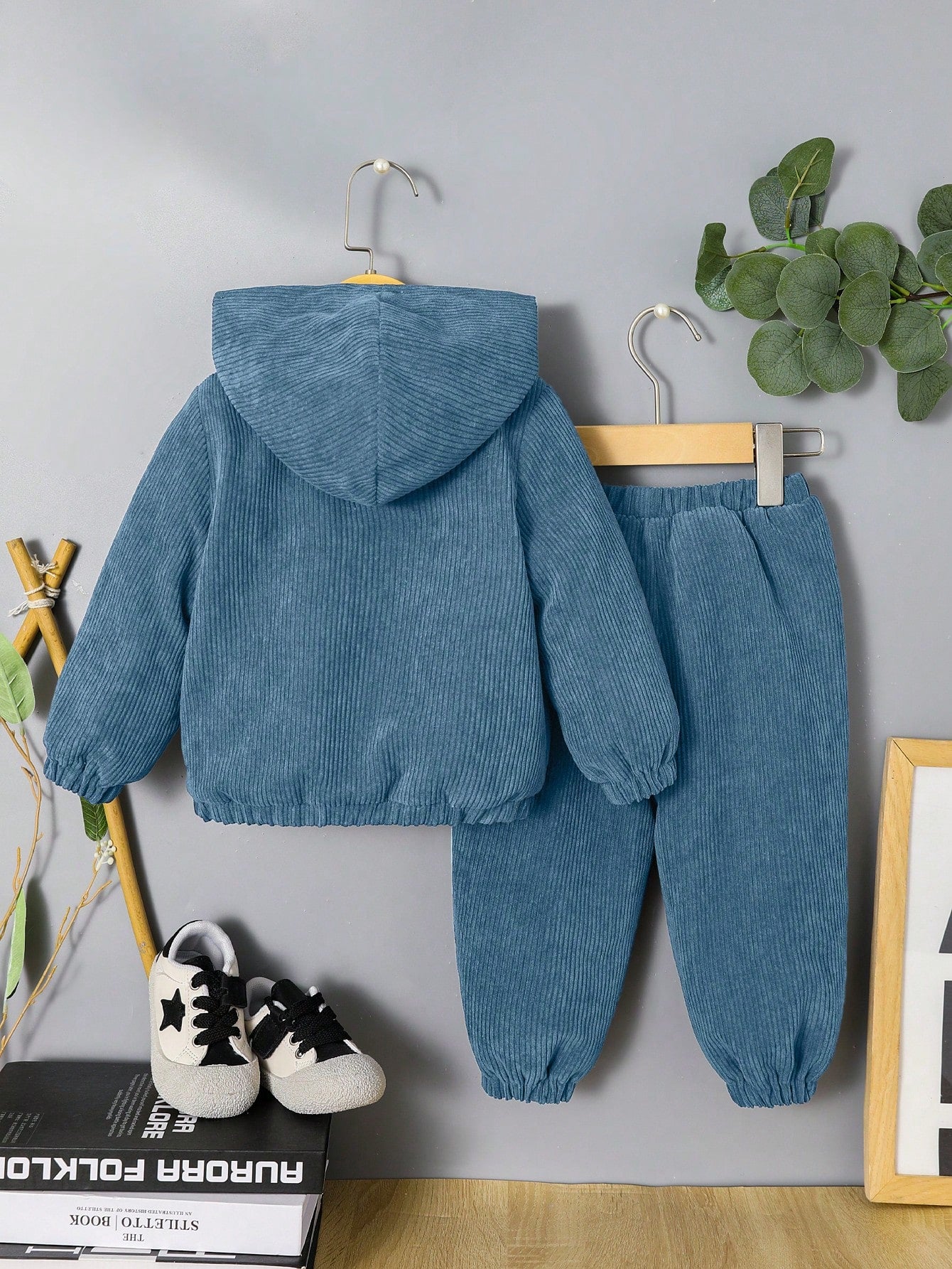 طقم بنطلون برباط خصر مرن وسترة كاجوال خارجية